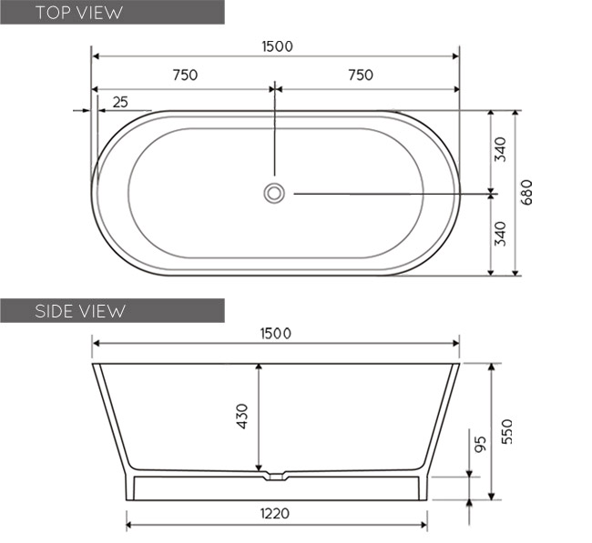 Small Freestanding Bath 1500mm Livinghouse